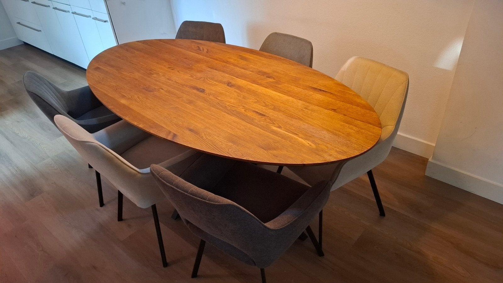 ​Complete Eethoek Eijerkamp: Ovale Eiken Tafel + 6 Stoelen B, Ophalen, 200 cm of meer, Zo goed als nieuw, Vijf personen of meer