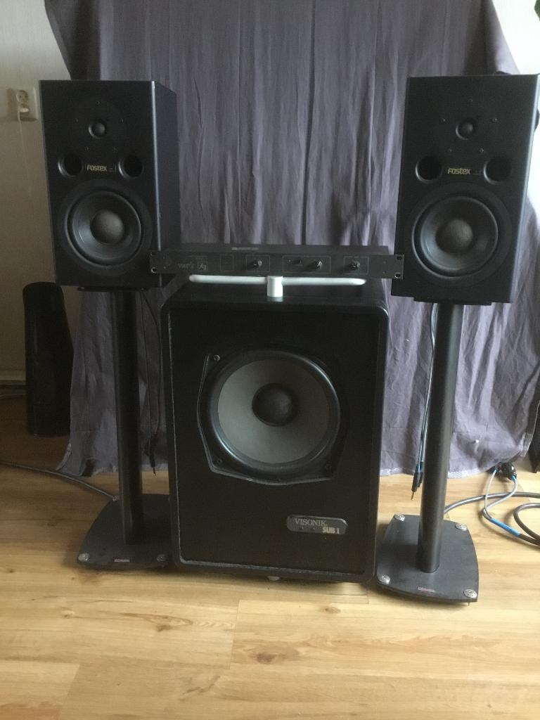 Fostex PM-1 + 12’ sub, Audio, Tv en Foto, Luidsprekers, Zo goed als nieuw, Front, Rear of Stereo speakers, 120 watt of meer, Overige merken