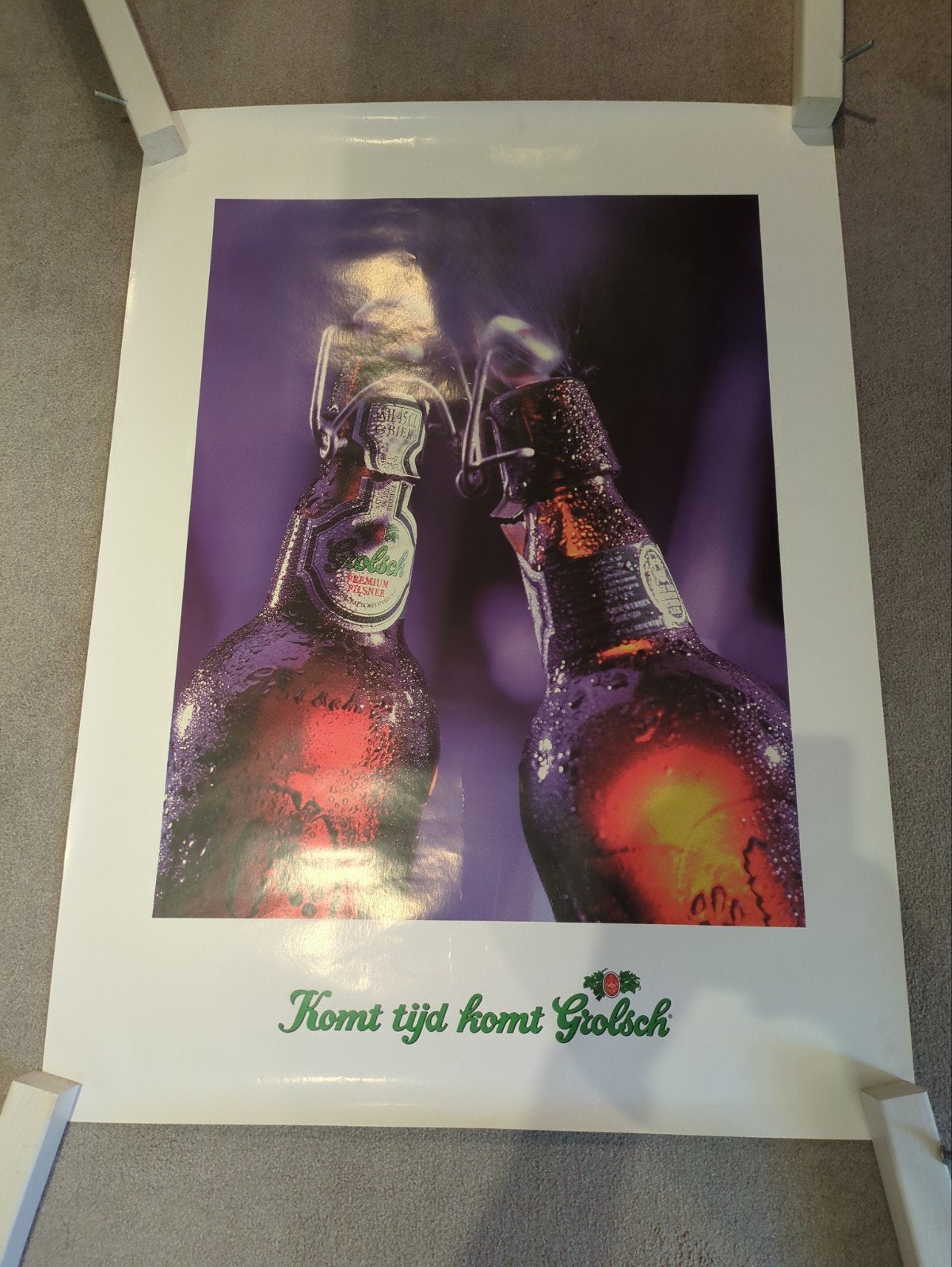Grolsch 'Komt tijd komt Grolsch' reclame poster, Verzamelen, Posters, Rechthoekig Staand, Deurposter of groter, Ophalen of Verzenden