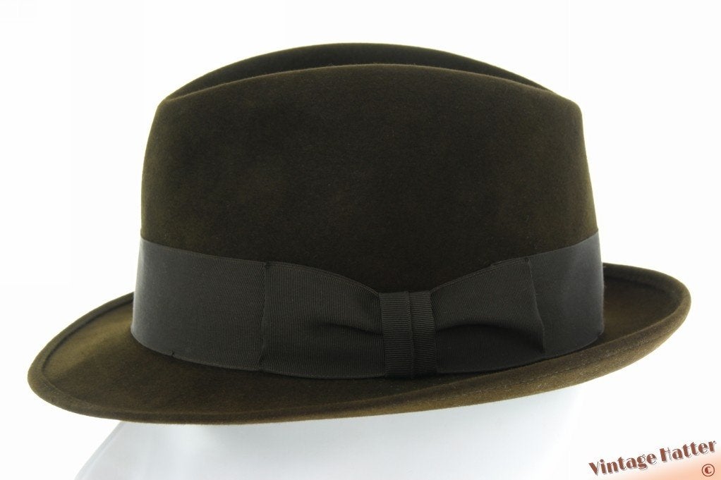 Vintage Gleufhoed Stetson donker bruinig groen vilt 57, Stetson, Hoed, Ophalen of Verzenden, 57 cm (M, 7⅛ inch) of minder