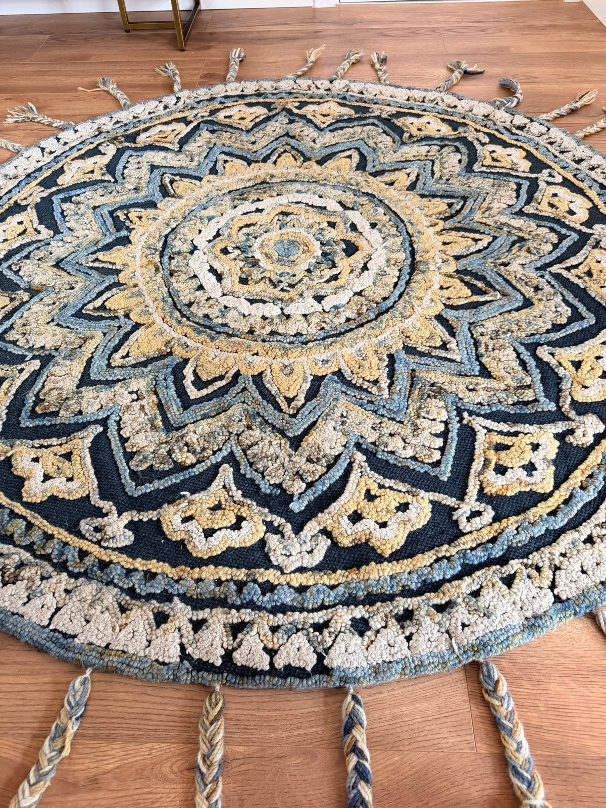 Dutchbone rond vloerkleed 170cm, Huis en Inrichting, Stoffering | Tapijten en Kleden, Ophalen, 100 tot 150 cm, Blauw, Rond