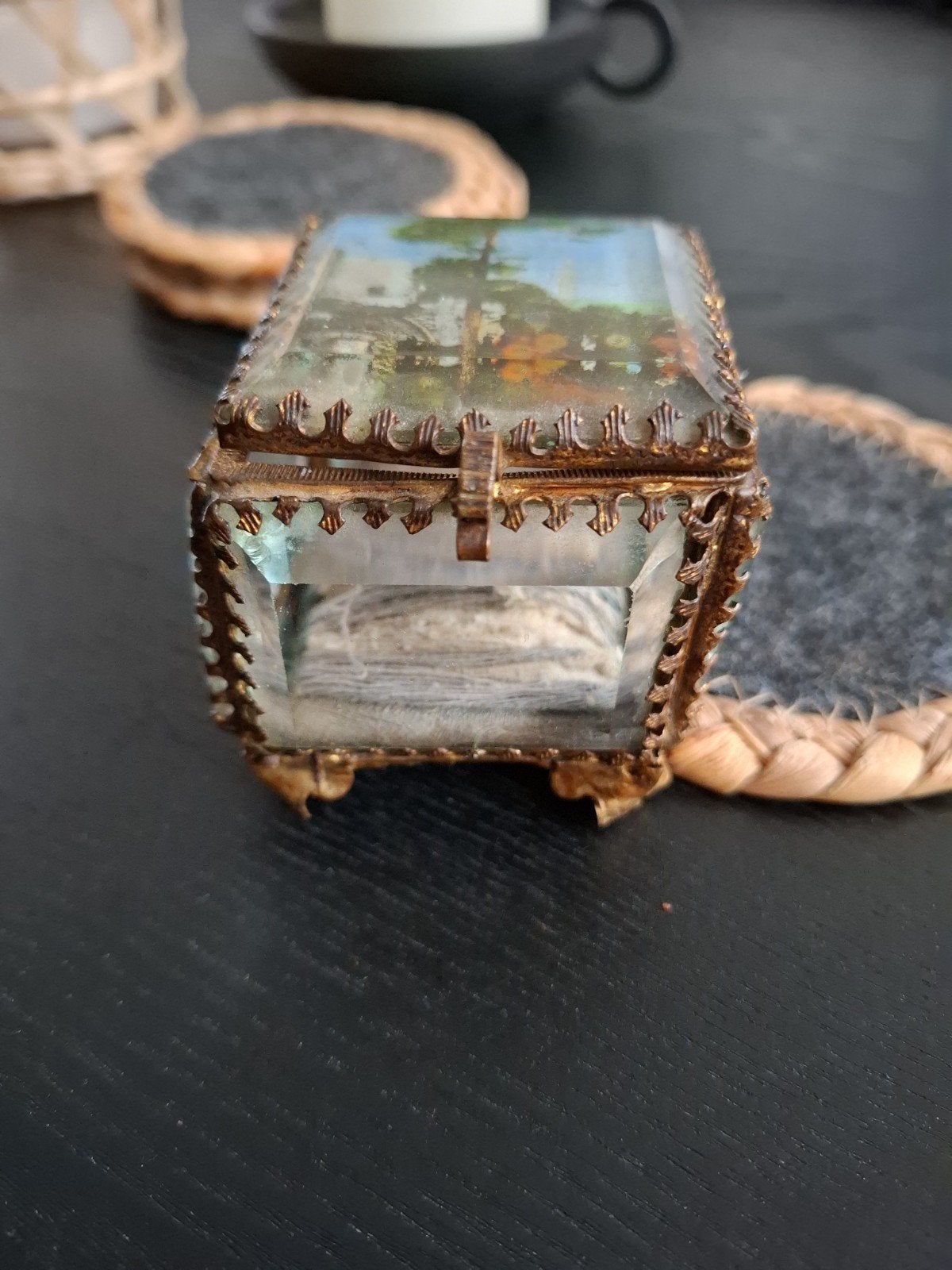 Antiek glazen doosje met miniatuur schilderij, Antiek en Kunst, Ophalen of Verzenden