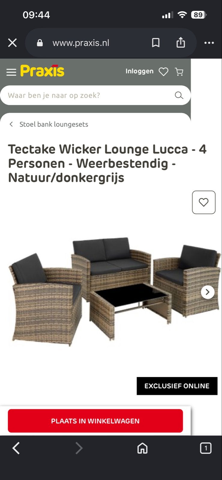 Tectake Wicker Lounge Lucca - 4 Personen - Natuur/donkergrij, Tuin en Terras, Tuinsets en Loungesets, Ophalen, 4 zitplaatsen, Gebruikt