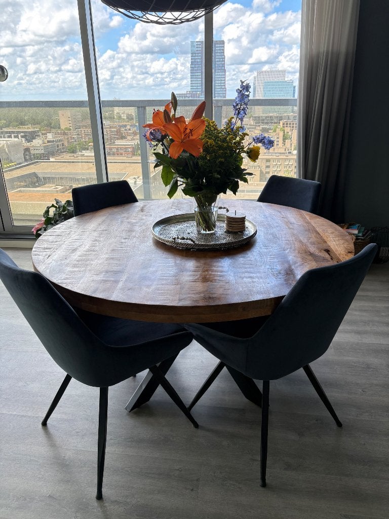 Eettafel set, Ophalen, Rond, Zo goed als nieuw, Overige houtsoorten