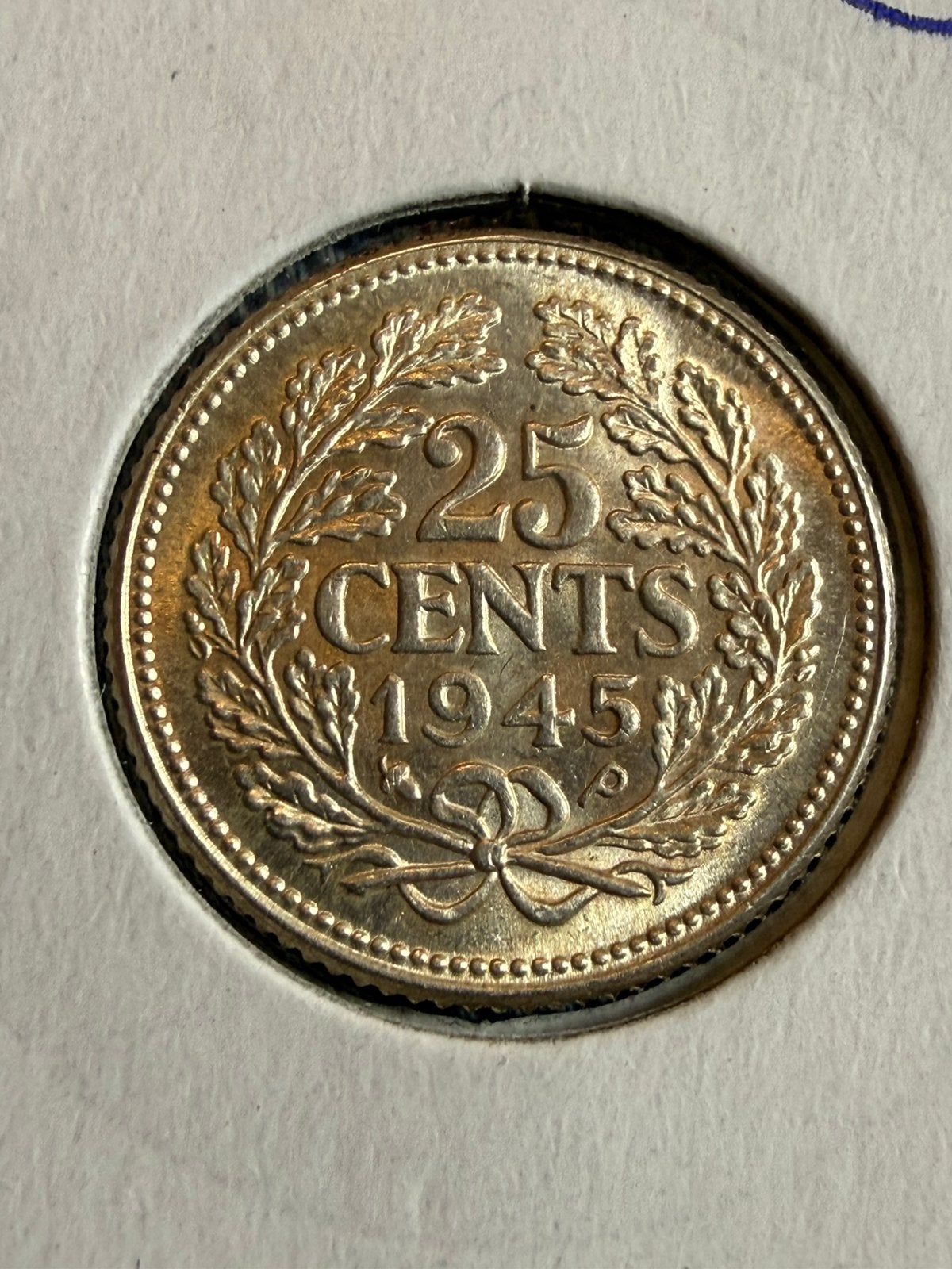 Kwartje 1945 zeldzaam, Zilver, 25 cent, Ophalen of Verzenden, Koningin Wilhelmina