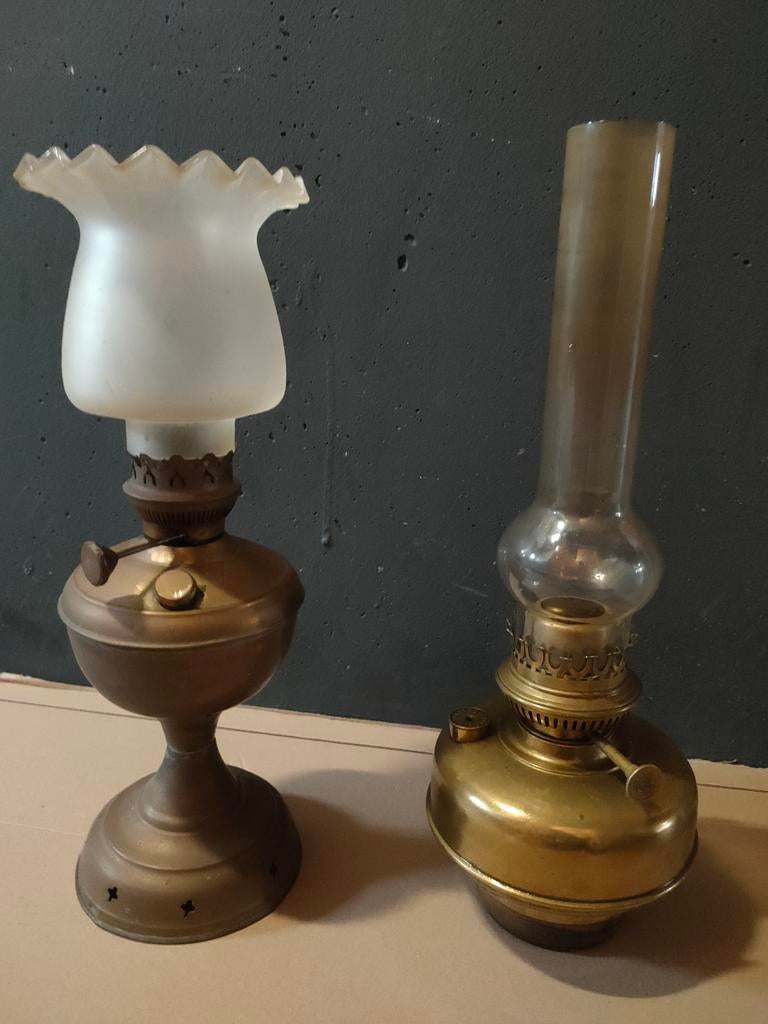 2 Antieke koperen olie Lampen 🔥, Antiek en Kunst, Antiek | Lampen, Ophalen