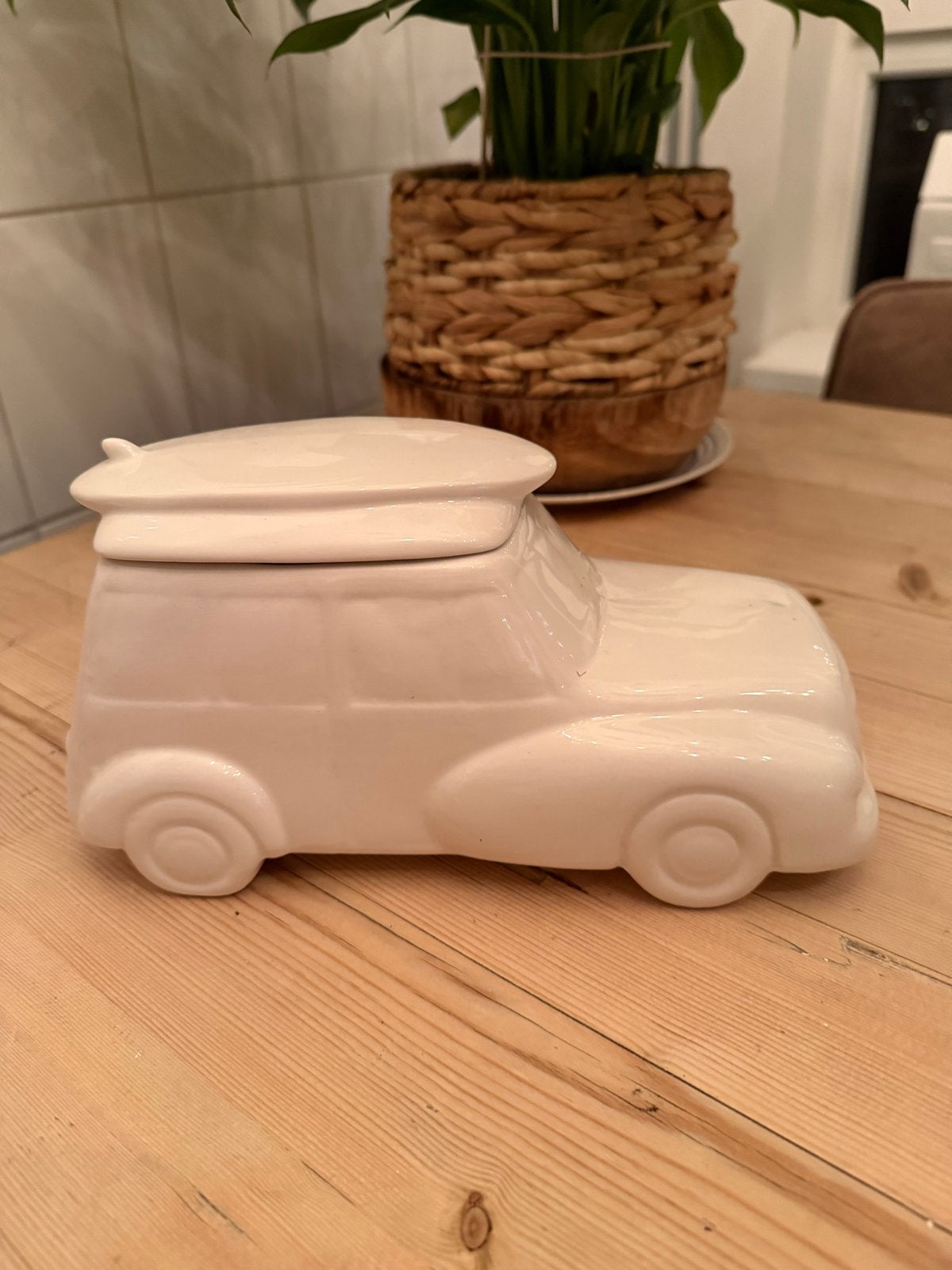 Riviera Maison busje koekjespot, Ophalen, Wit, Steen/keramiek, Landelijk