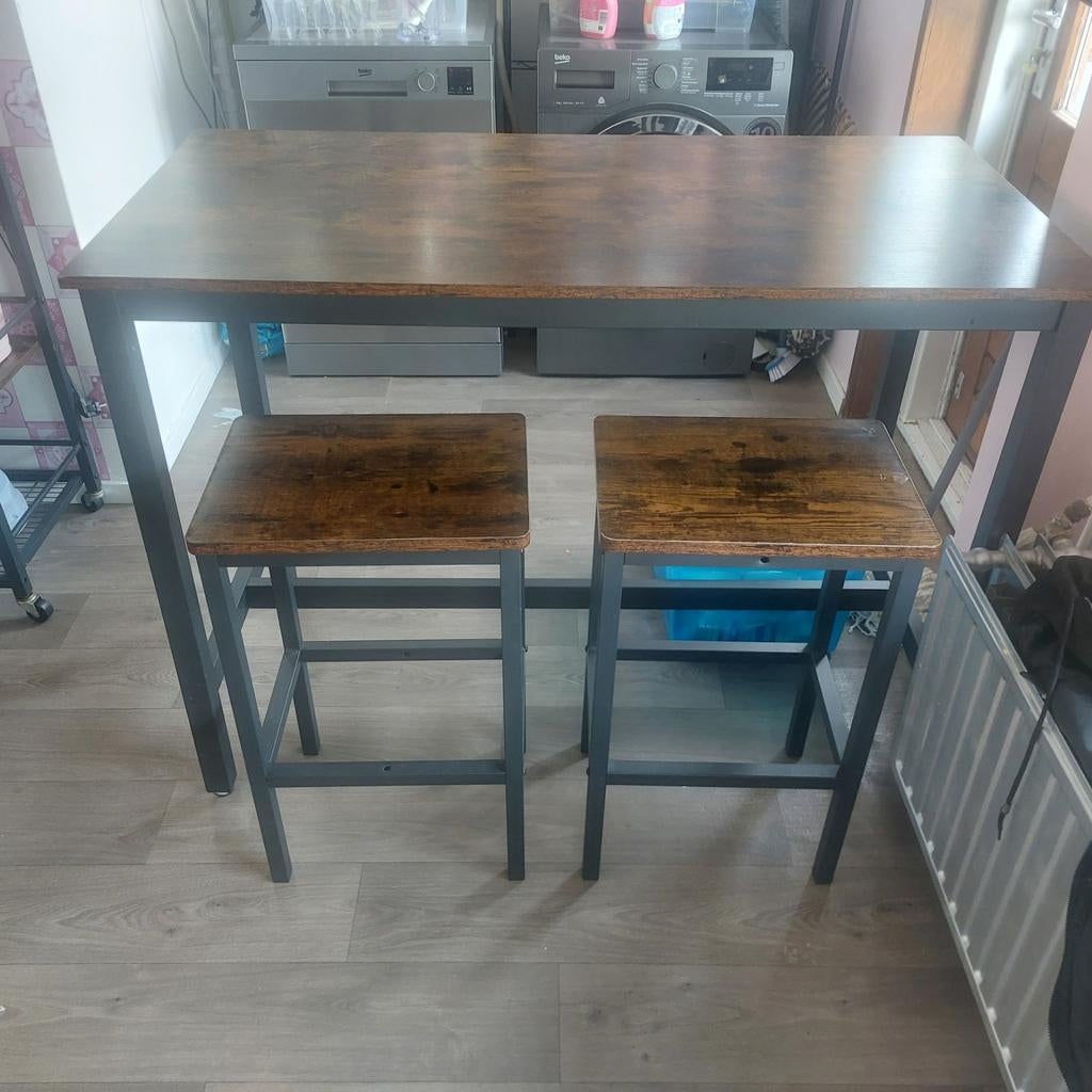 Keuken bar tafeltje met twee bijpassende krukken, Ophalen of Verzenden