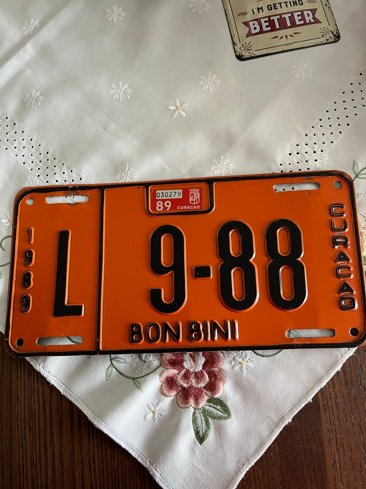 Vintage Nummerplaat Curaçao 1989 - Bon Bini, Ophalen of Verzenden, Gebruikt