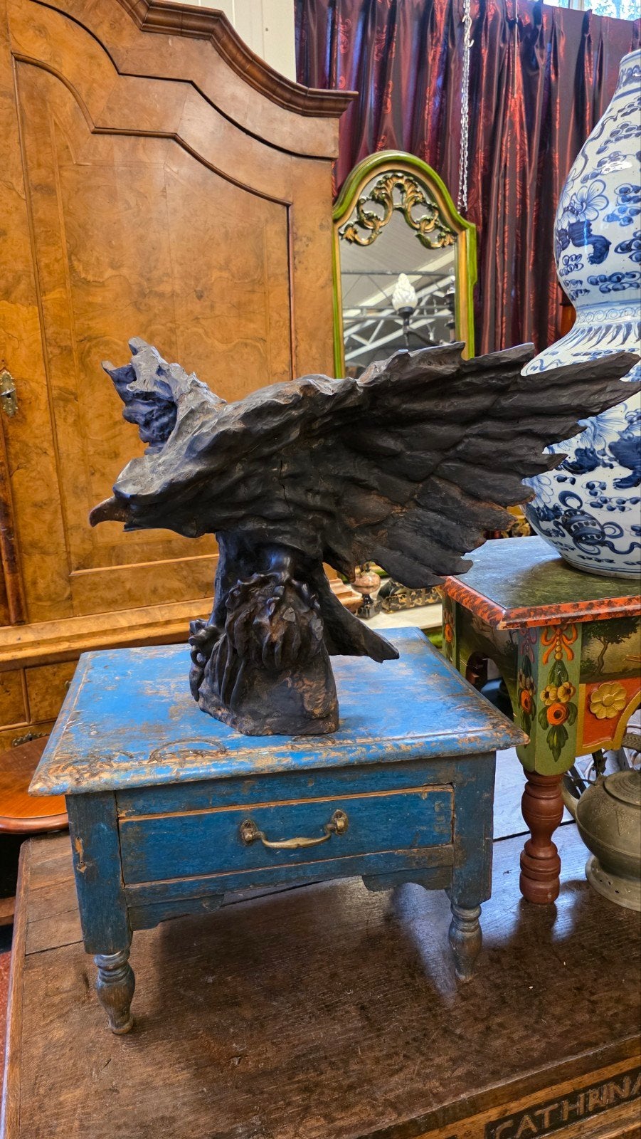 grote antieke houten Black Forest Adelaar, Antiek en Kunst, Ophalen