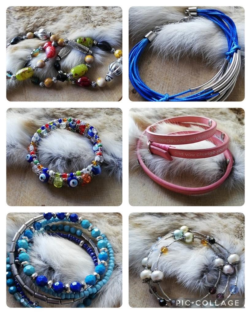 Diverse Armbanden: Blauw, Parelmoer & Turks Oog, Sieraden, Tassen en Uiterlijk, Armbanden, Overige materialen, Gebruikt, Blauw