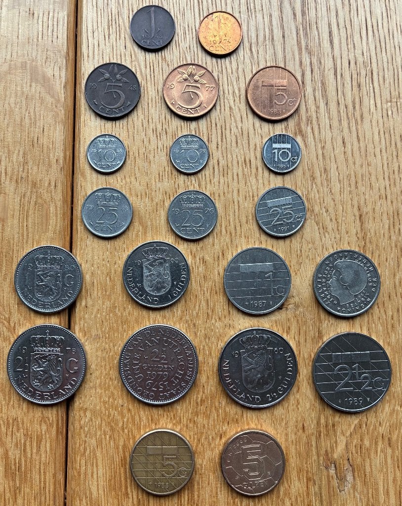 Setje oud Nederlands guldens (biljetten en munten) 1, Ophalen, 25 gulden, Setje