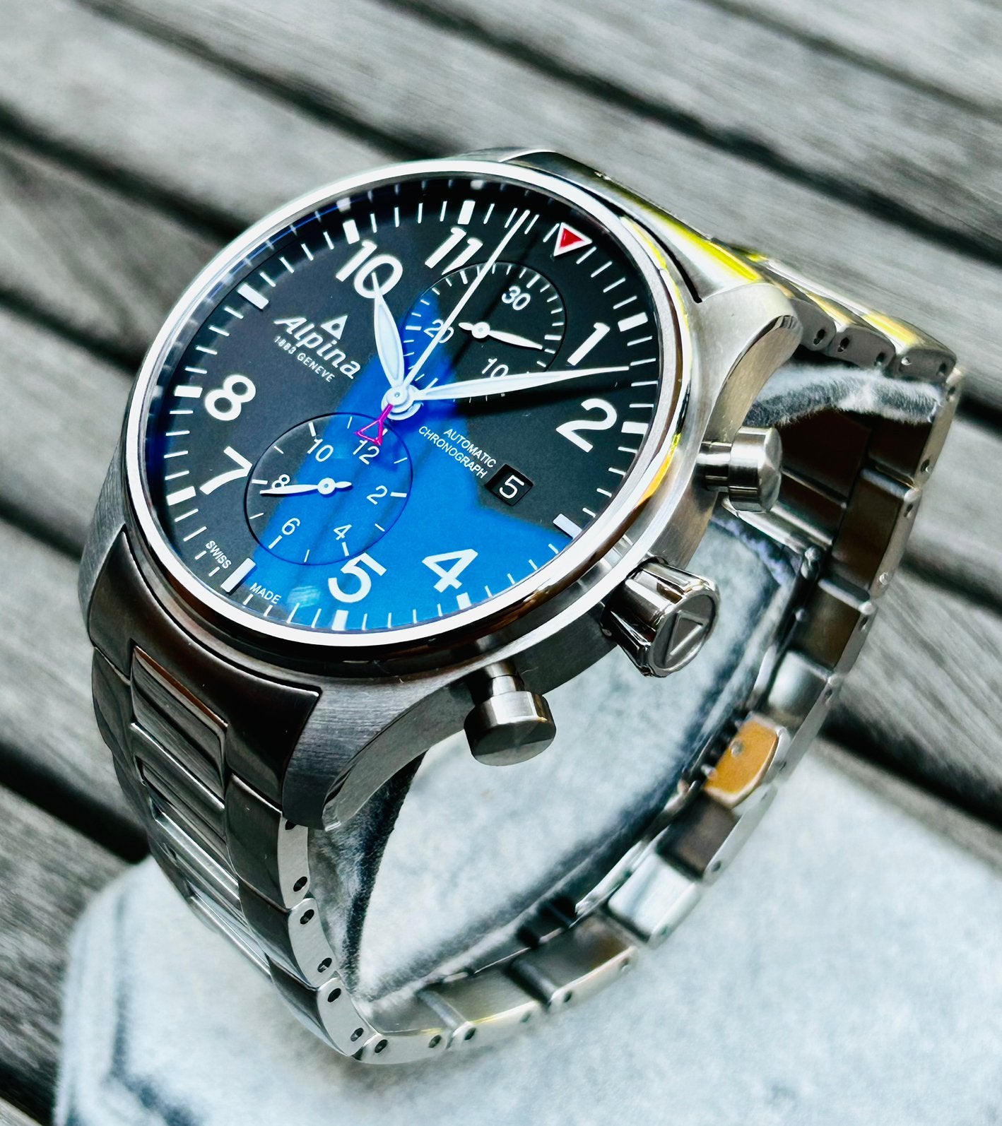 Alpina Pilot Automaat Chrono, Full Set & Nieuwstaat, Staal, Staal, Polshorloge, Zo goed als nieuw