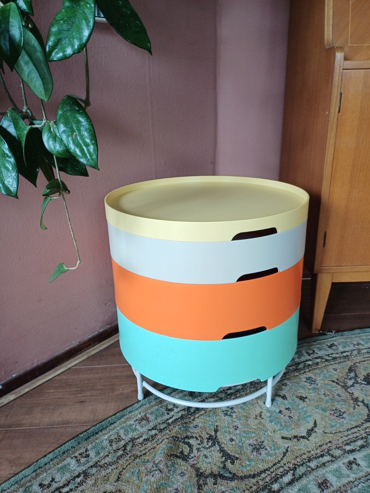 vintage ikea ps 2014 bijzettafeltje kastje, Ophalen, Zo goed als nieuw, Rond, Minder dan 55 cm