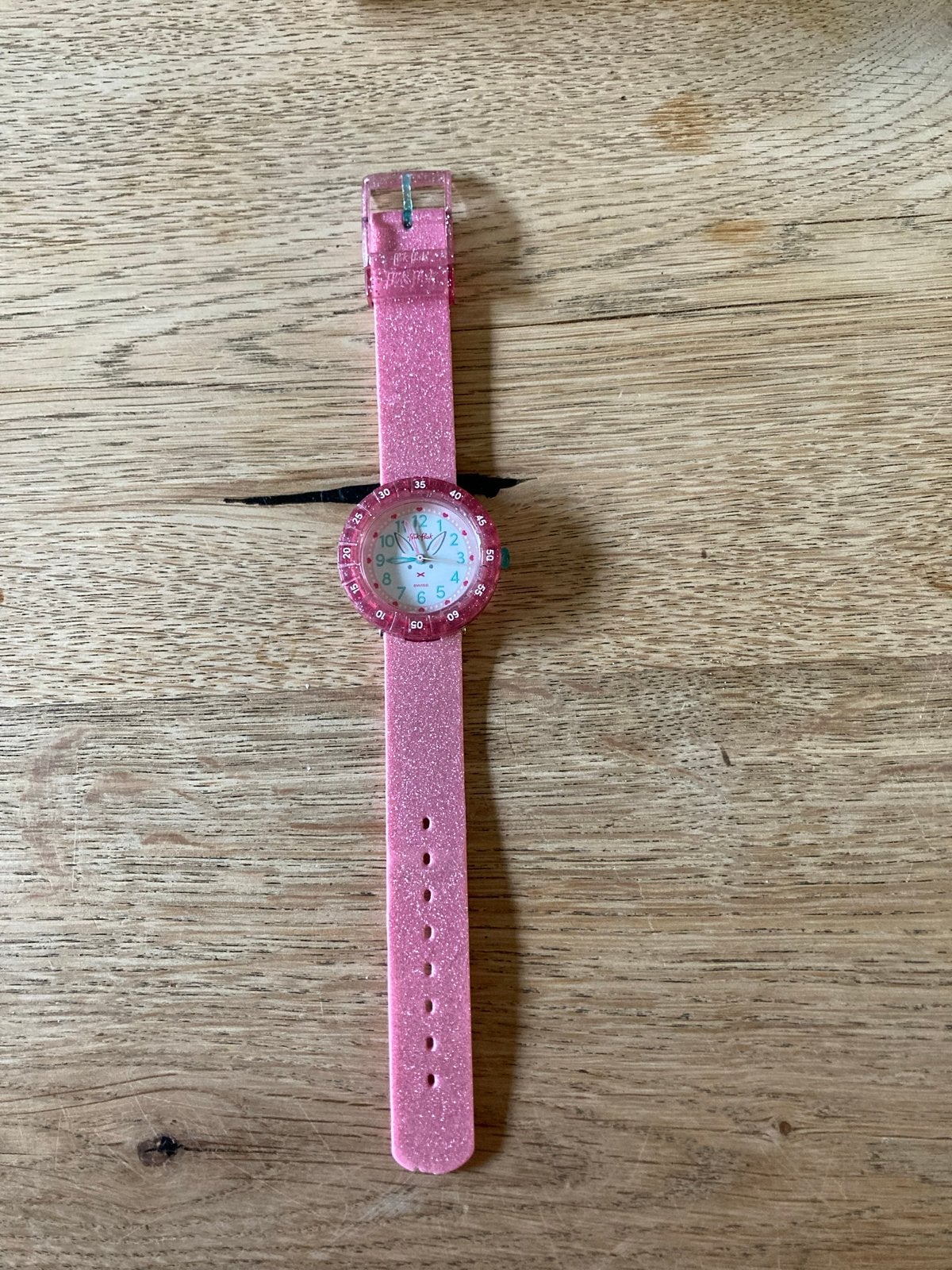 Swatch Bunny Kinderhorloge - Roze met Glitter, Ophalen of Verzenden, Gebruikt, Roze, Jongen of Meisje