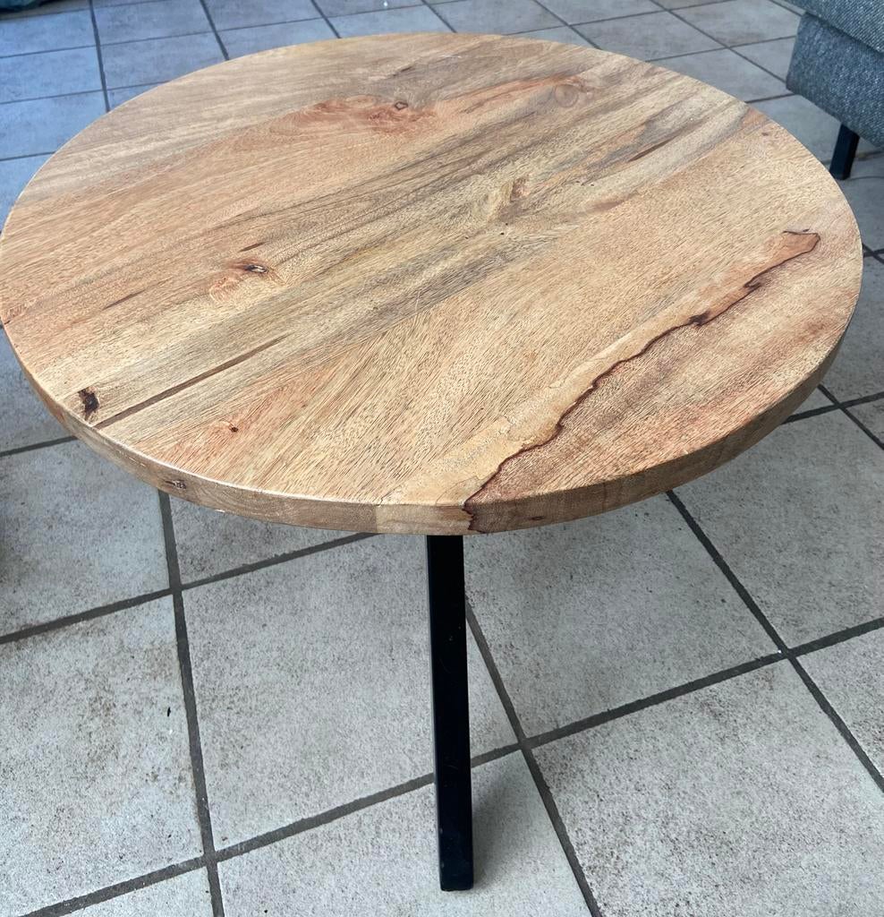 Salon tafel hout met zwart, Huis en Inrichting, Tafels | Salontafels, Gebruikt, 50 tot 100 cm, Rond, Ophalen of Verzenden