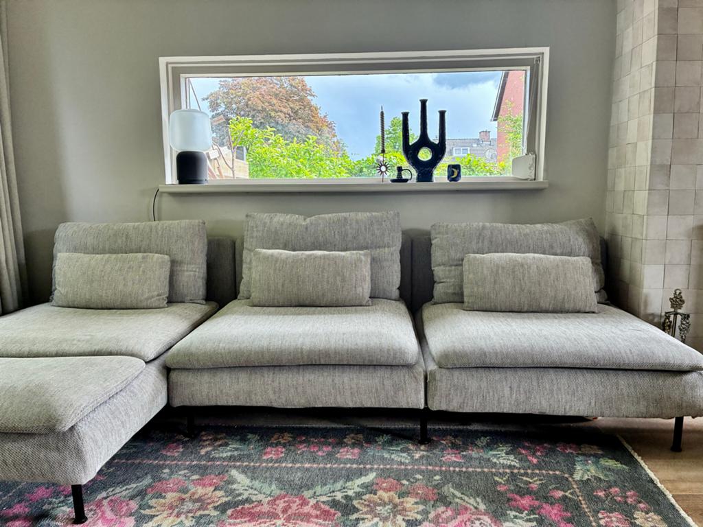IKEA SÖDERHAMN 4-zitsbank met chaise longue + voetenbank, Ophalen, 250 tot 300 cm, Gebruikt, Hoekbank