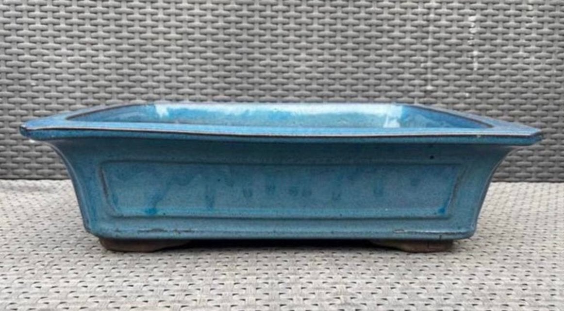 Bonsai schaal blauw geglazuurd aardewerk 44,2x35,7x12,3, Tuin en Terras, Zo goed als nieuw, Minder dan 40 cm, Aardewerk, Rechthoekig