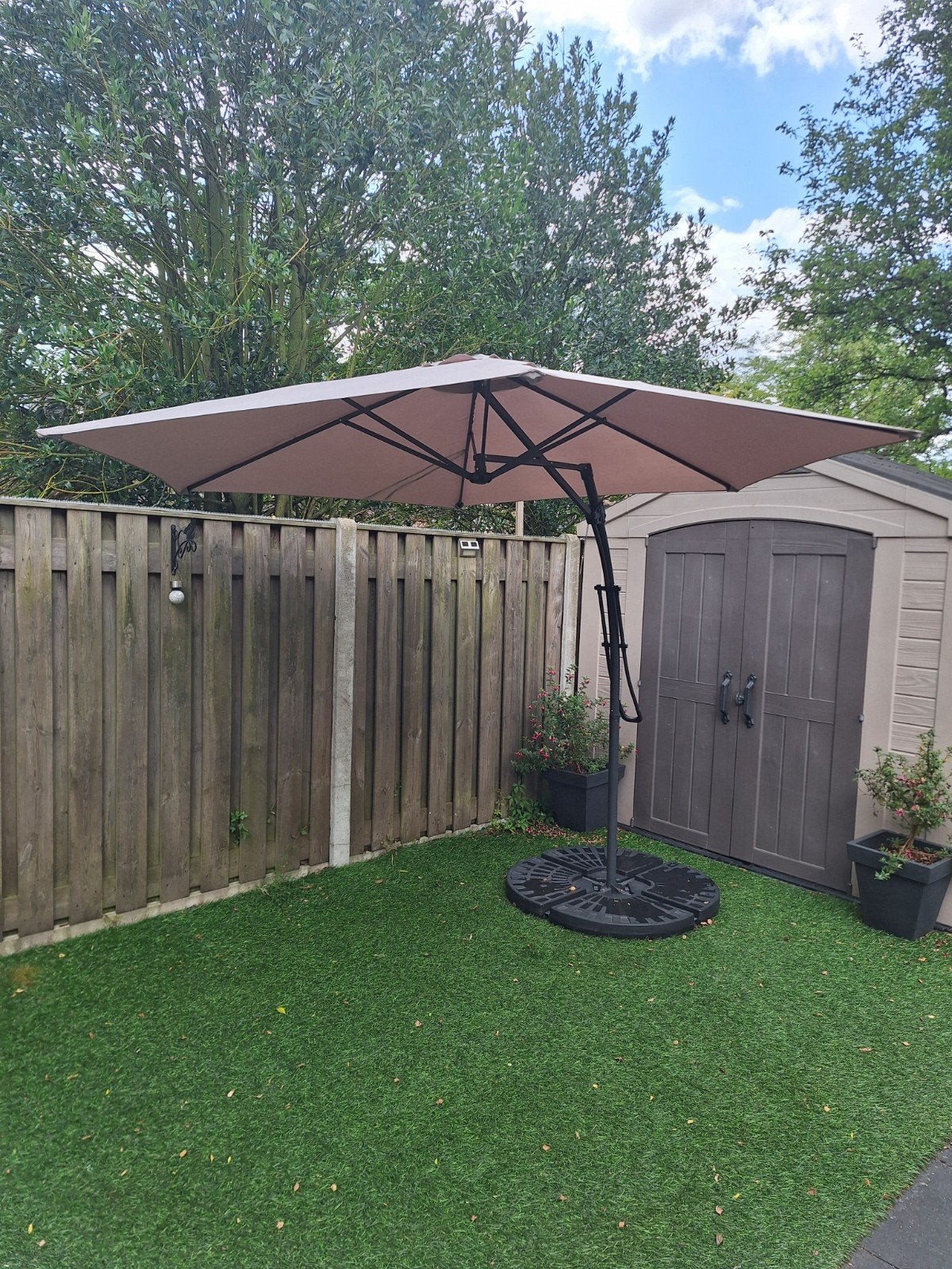 Zweefparasol met voet 3m, Ophalen, Verstelbaar, 2 tot 3 meter, Zweefparasol
