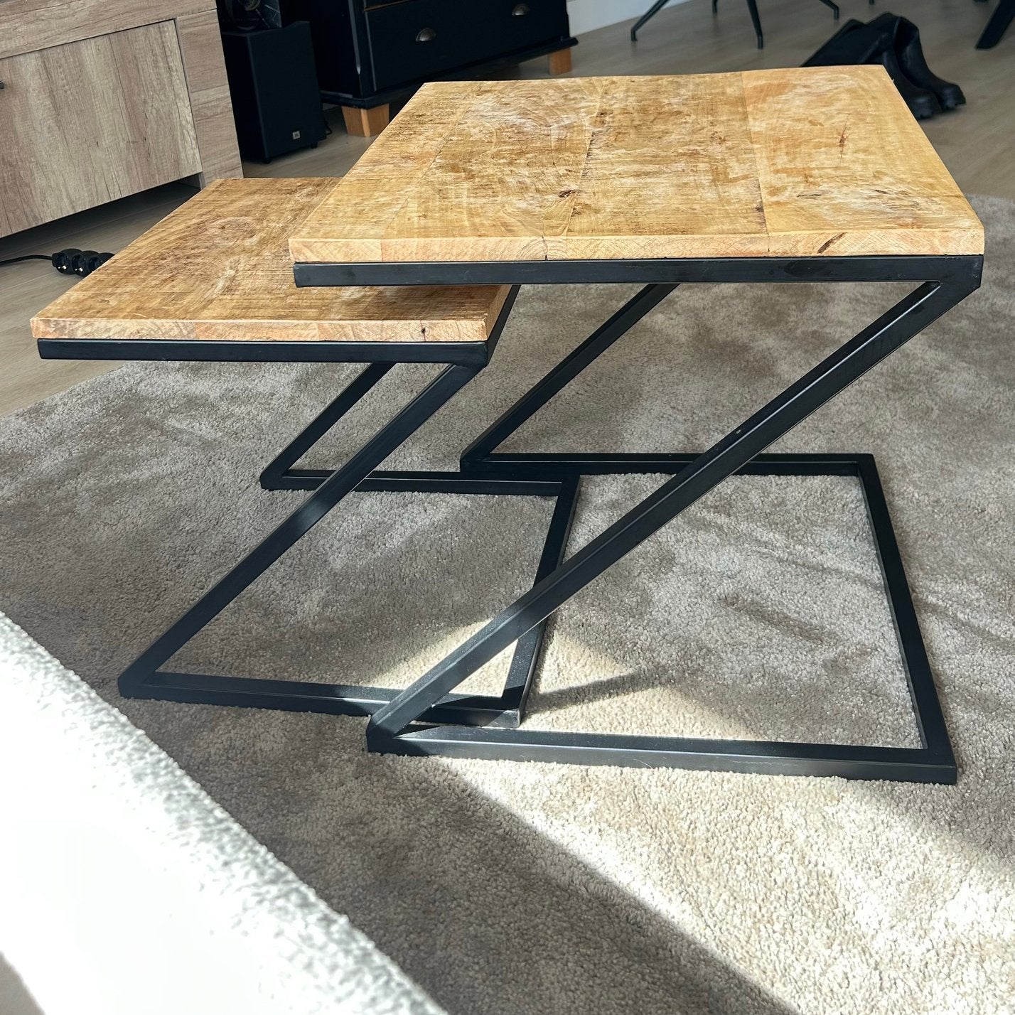 Salontafel set mangohout, Ophalen, Minder dan 50 cm, 50 tot 100 cm, Vierkant
