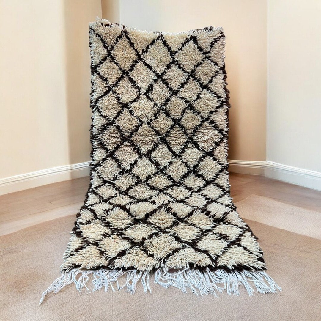 Handgemaakt Marokkaans Beni Ourain tapijt 175x90cm, Huis en Inrichting, Stoffering | Tapijten en Kleden, Beni Ourain, Marokkaans, Boheems