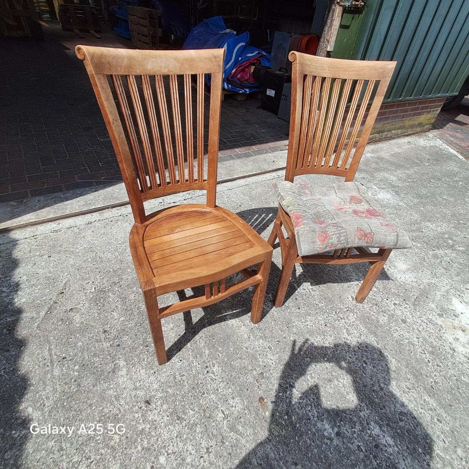 teakhouten eetstoelen, Huis en Inrichting, Stoelen, Ophalen, Zo goed als nieuw, Bruin, Vijf, Zes of meer stoelen