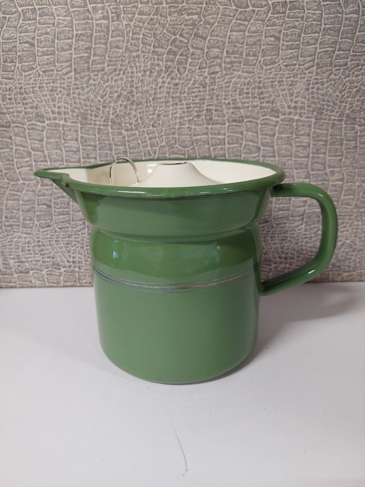 Vintage groen emaille kleine melkkoker., Ophalen of Verzenden