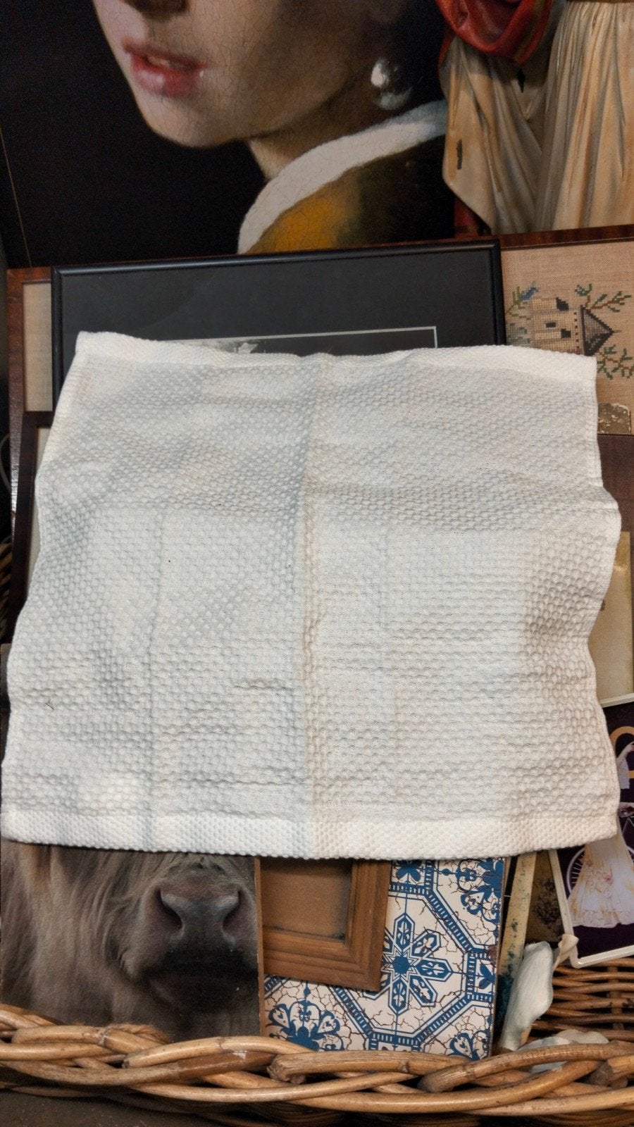 Leuke doek wit geblokt. Shabby brocante, Ophalen of Verzenden