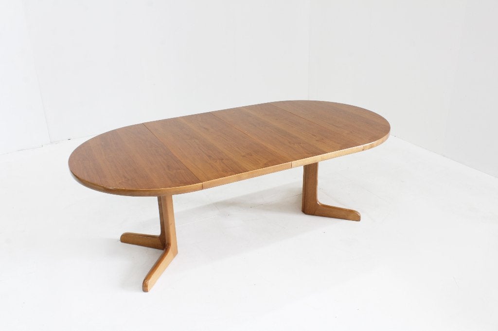 Vintage Deense ronde uitschuifbare eettafel tafel, Ophalen, Gebruikt, 200 cm of meer, 50 tot 100 cm
