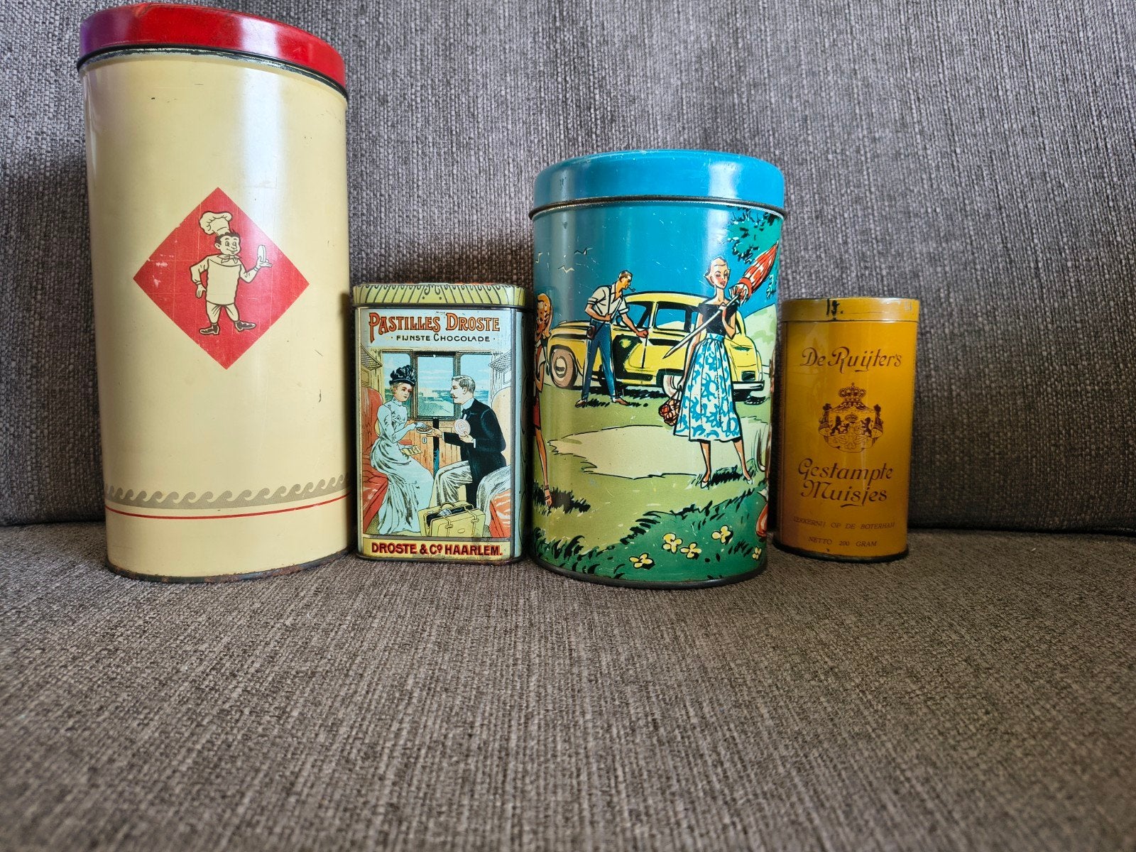 Partij van 4 vintage blikken - Droste, De Ruijter, Chef, Ophalen of Verzenden, Gebruikt, Overige, Droste