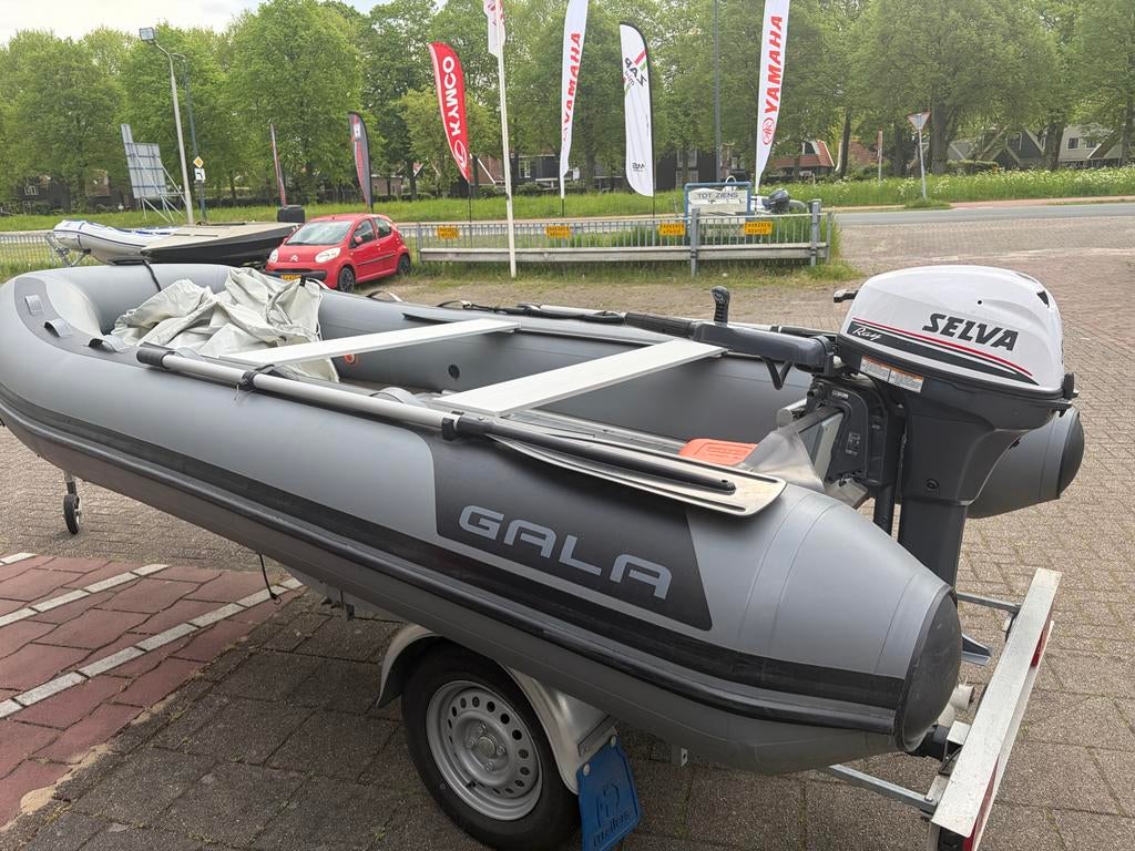 Gala F390 Rubberboot met Selva/Yamaha 8pk buitenboordmotor, Watersport en Boten, Ophalen of Verzenden, Gebruikt, Benzine, Aluminium