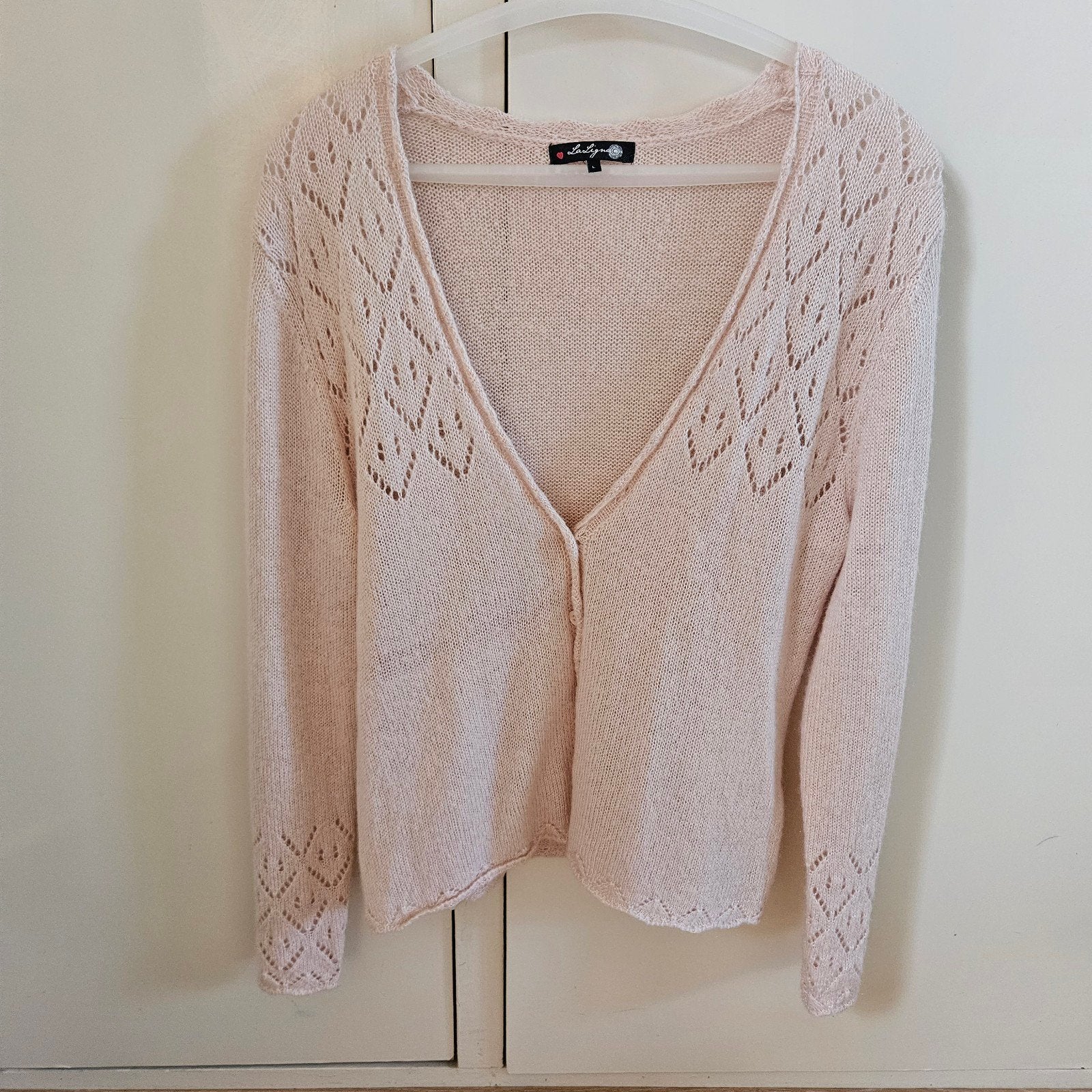 La Ligna Roze Vest Maat L met Mohair en Wol, Maat 42/44 (L), Ophalen of Verzenden, Zo goed als nieuw, Roze