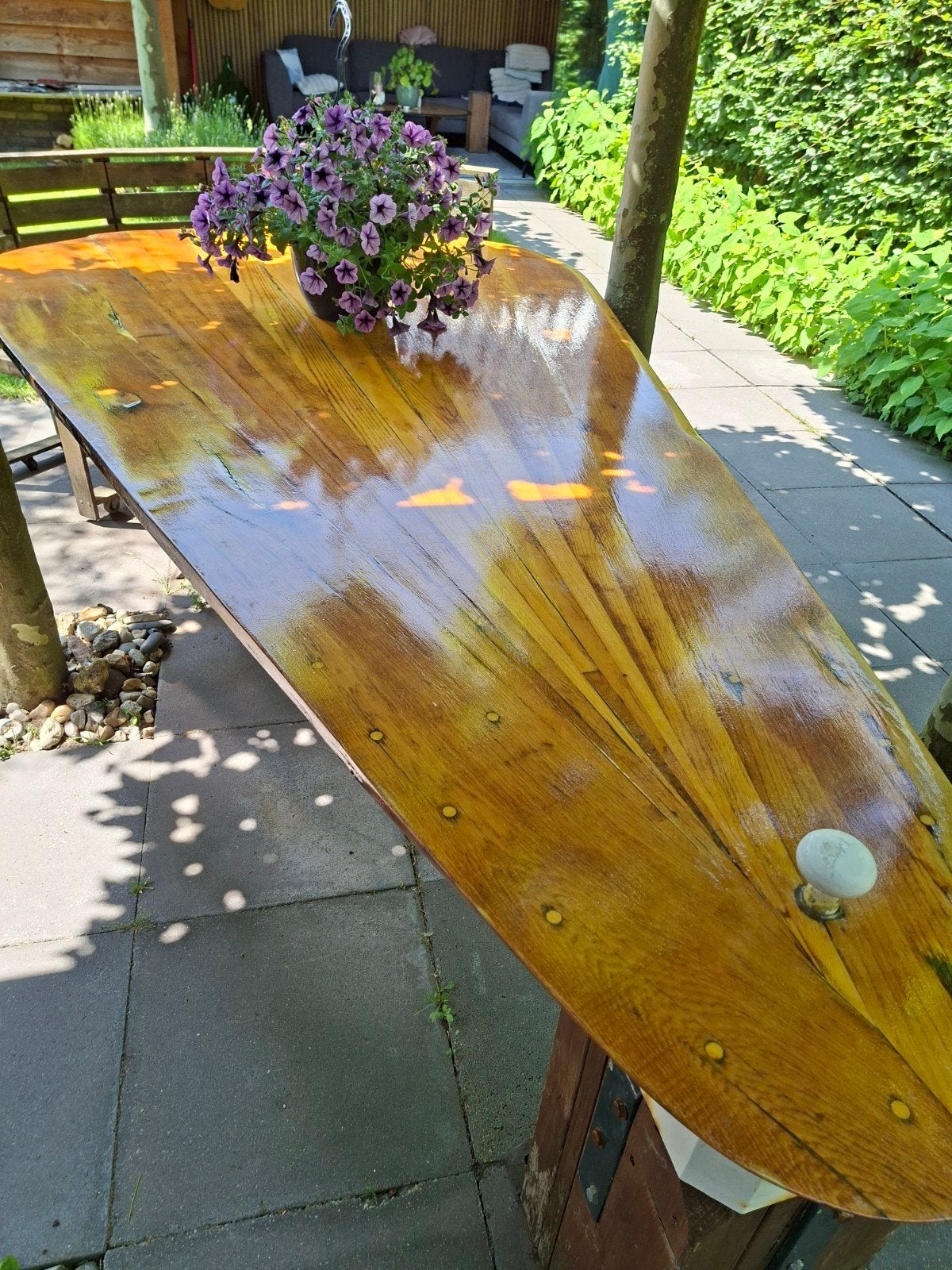 Zwaard tafel uniek! Inclusief op maat gemaakt afdekzeil, Tuin en Terras, Tuintafels, Zo goed als nieuw, Rechthoekig, Ophalen of Verzenden