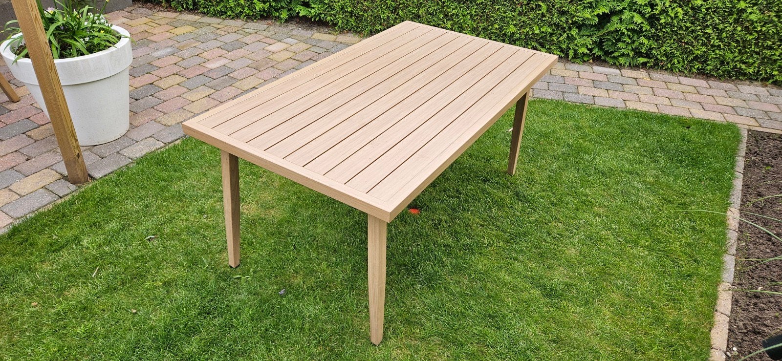 Garden Impressions Tuintafel Aluminium Teak look 150x84x68cm, Ophalen, Nieuw, Rechthoekig, Aluminium