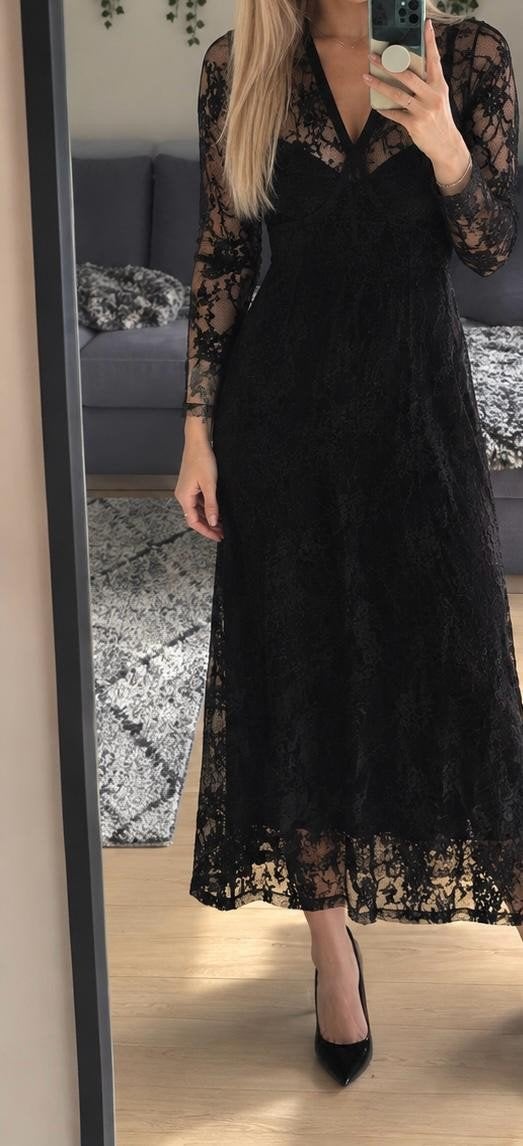 Zwarte kanten jurk - Maat S/M, Kleding | Dames, Zwart, Ophalen of Verzenden, Maat 36 (S), Onbekend