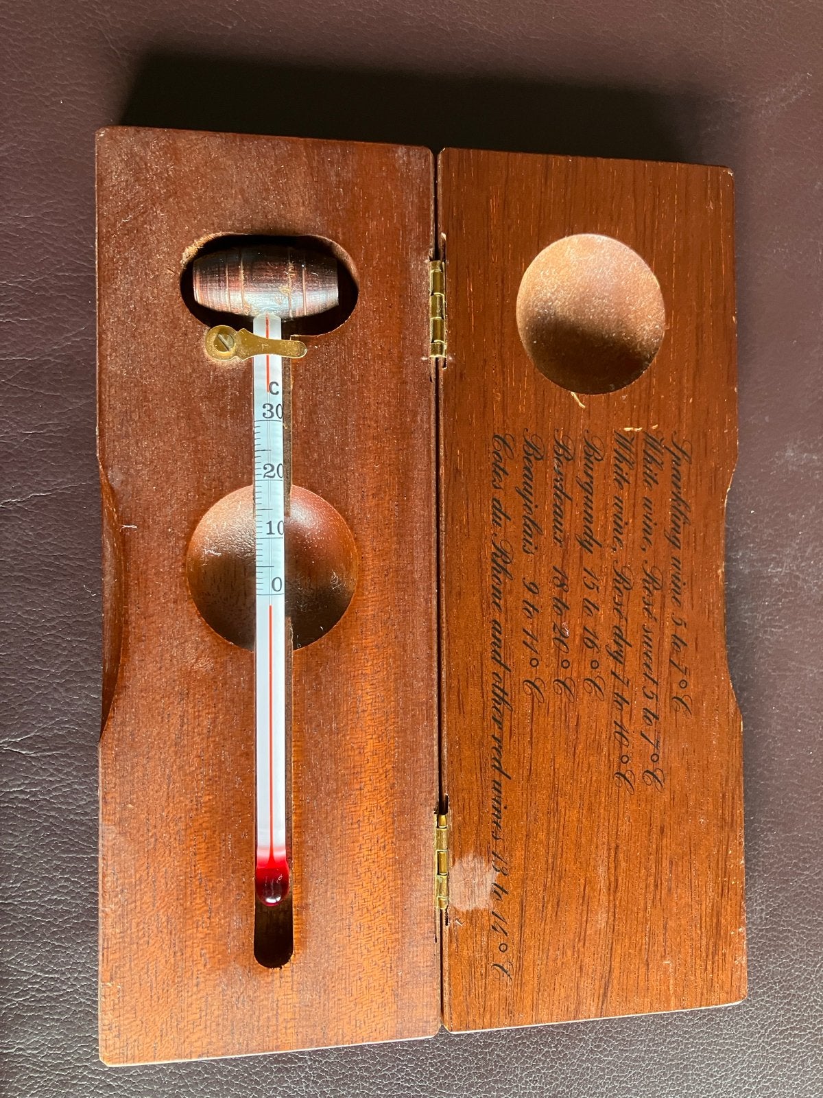 Vintage Wijn Thermometer in Houten Kistje, Ophalen of Verzenden