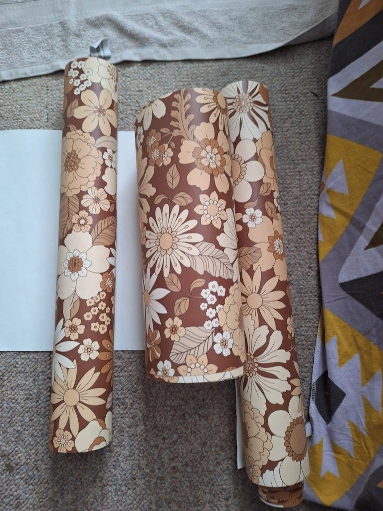 Restje vintage/retro behang met bloemenpatroon, Ophalen of Verzenden