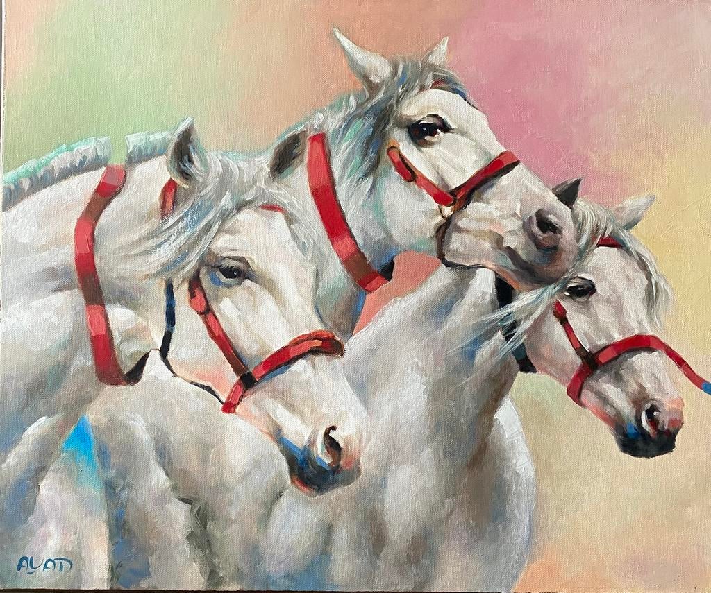 Drie paarden, Ophalen of Verzenden, Minder dan 10 m²