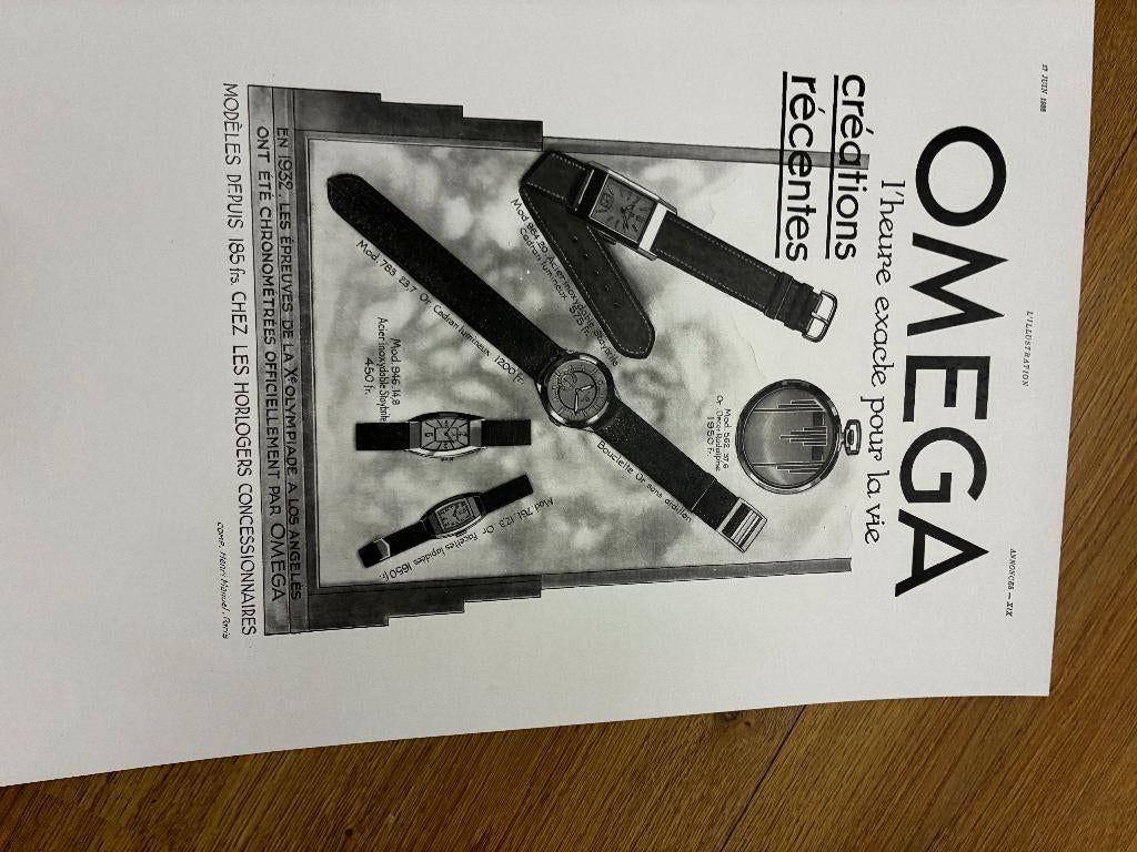 Omega klok reclame,vintage 1930, Ophalen of Verzenden, Gebruikt, Reclamebord