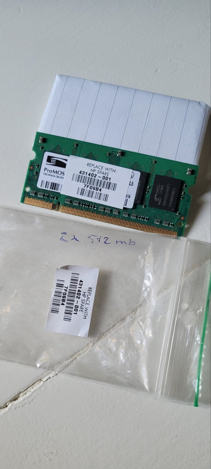 HP Spare 431402-001 RAM Geheugen 2x 512MB, Gebruikt, Onbekend, Server, Ophalen of Verzenden