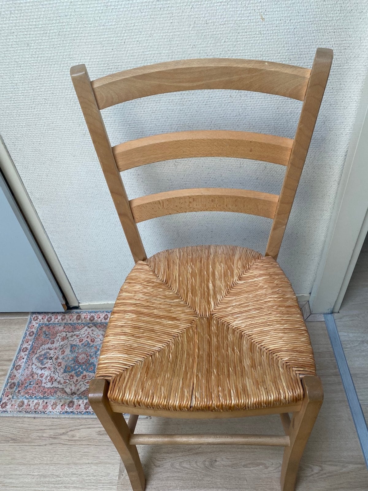 Stoel hout (blank hout) met rietenzitting, Ophalen, Gebruikt, Bruin, Eén