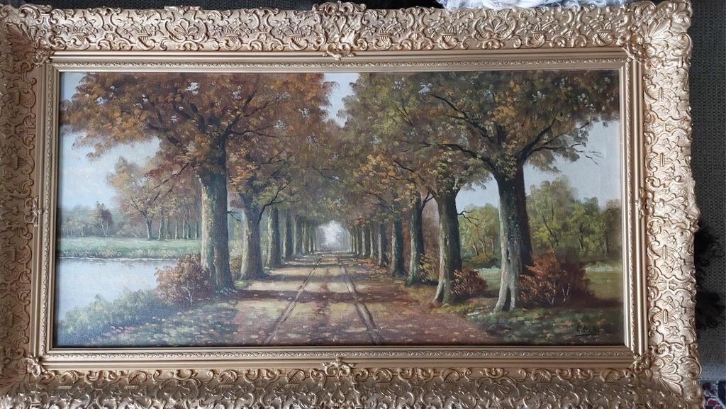 Olieverf schilderij Bomenlaantje, Ophalen of Verzenden