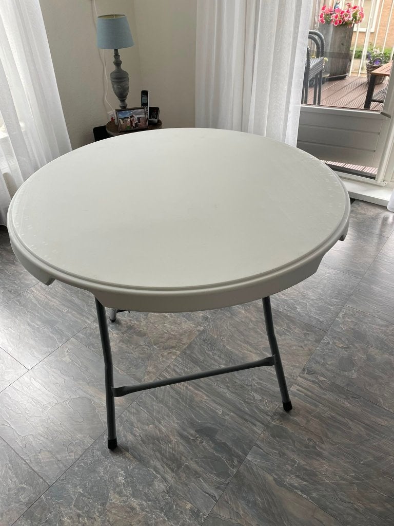 Te koop Prachtige z.g.a.n.Terrastafel 80 cm rond 75 cm hoog, Ophalen, Zo goed als nieuw, Rond, Metaal