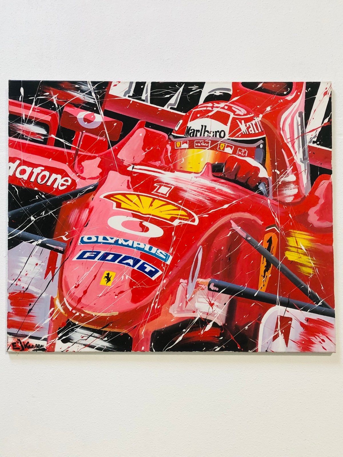 Formul 1 Ferrari Groot-Handgeschilderd Eric Jan Kremer, Antiek en Kunst, Voertuigen, Acrylverf, Ophalen of Verzenden, Gesigneerd