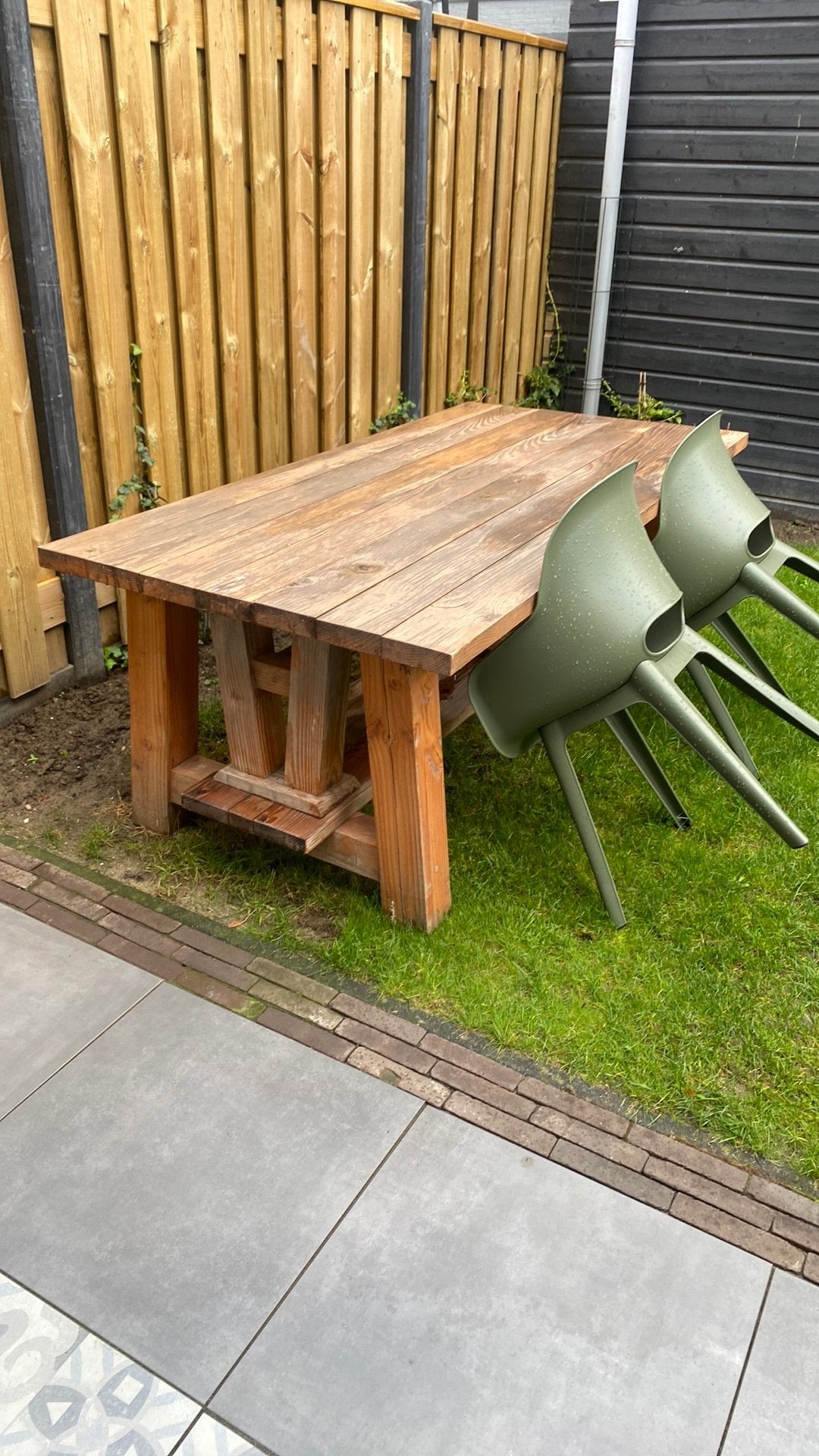 Houten tuintafel en bankje, Ophalen, Gebruikt, Rechthoekig, Hout