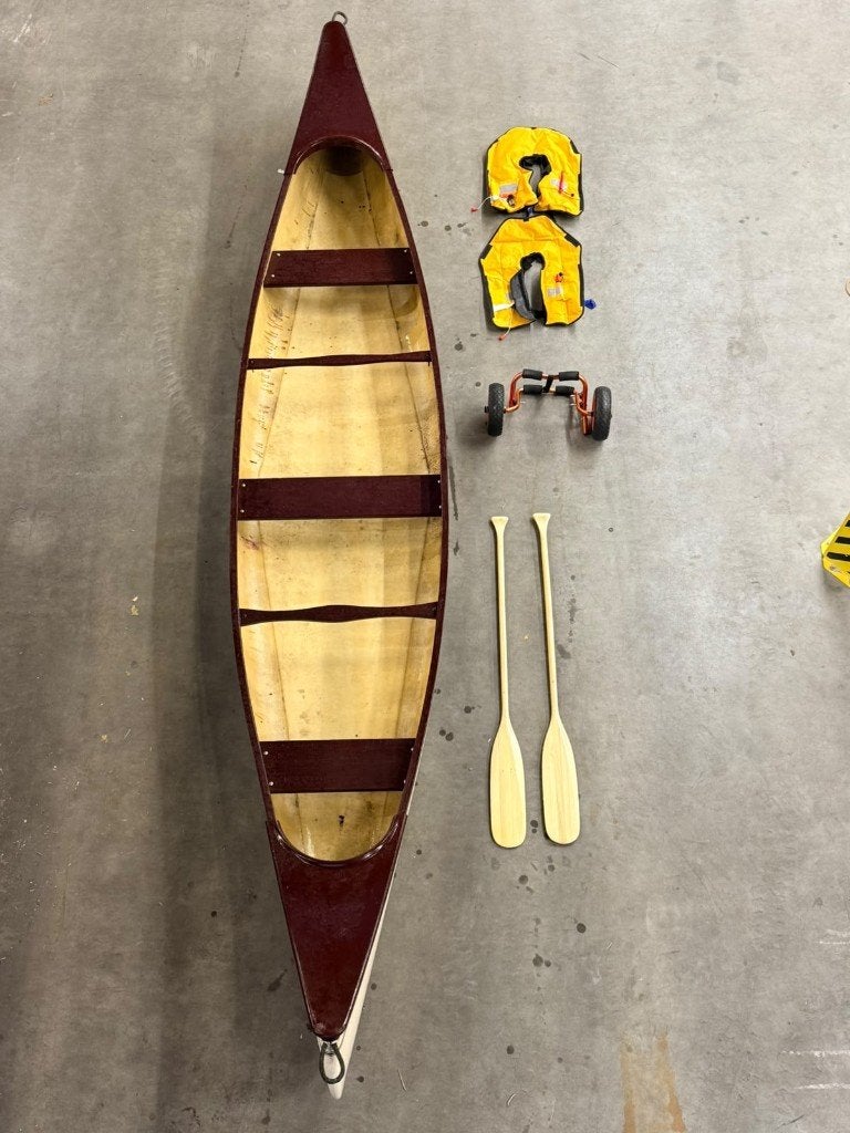 Canadese kano met 3 zitbanken – compleet met accessoires, Watersport en Boten, Ophalen, Zo goed als nieuw, Canadese kano of Open kano