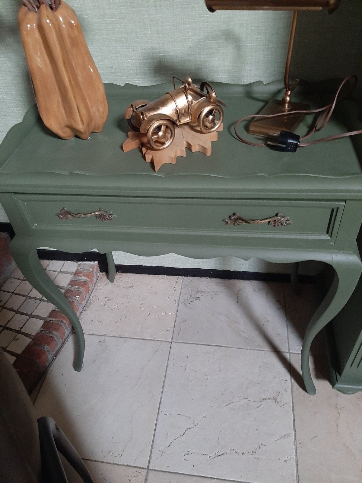 Vintage Queen Anne Bijzettafel - Brocante Groen, Ophalen