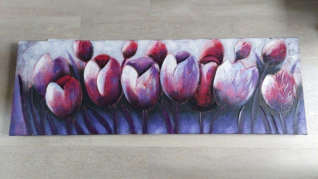 Canvas schilderij met tulpen, Ophalen, Overige materialen, Acrylverf, Bloemen