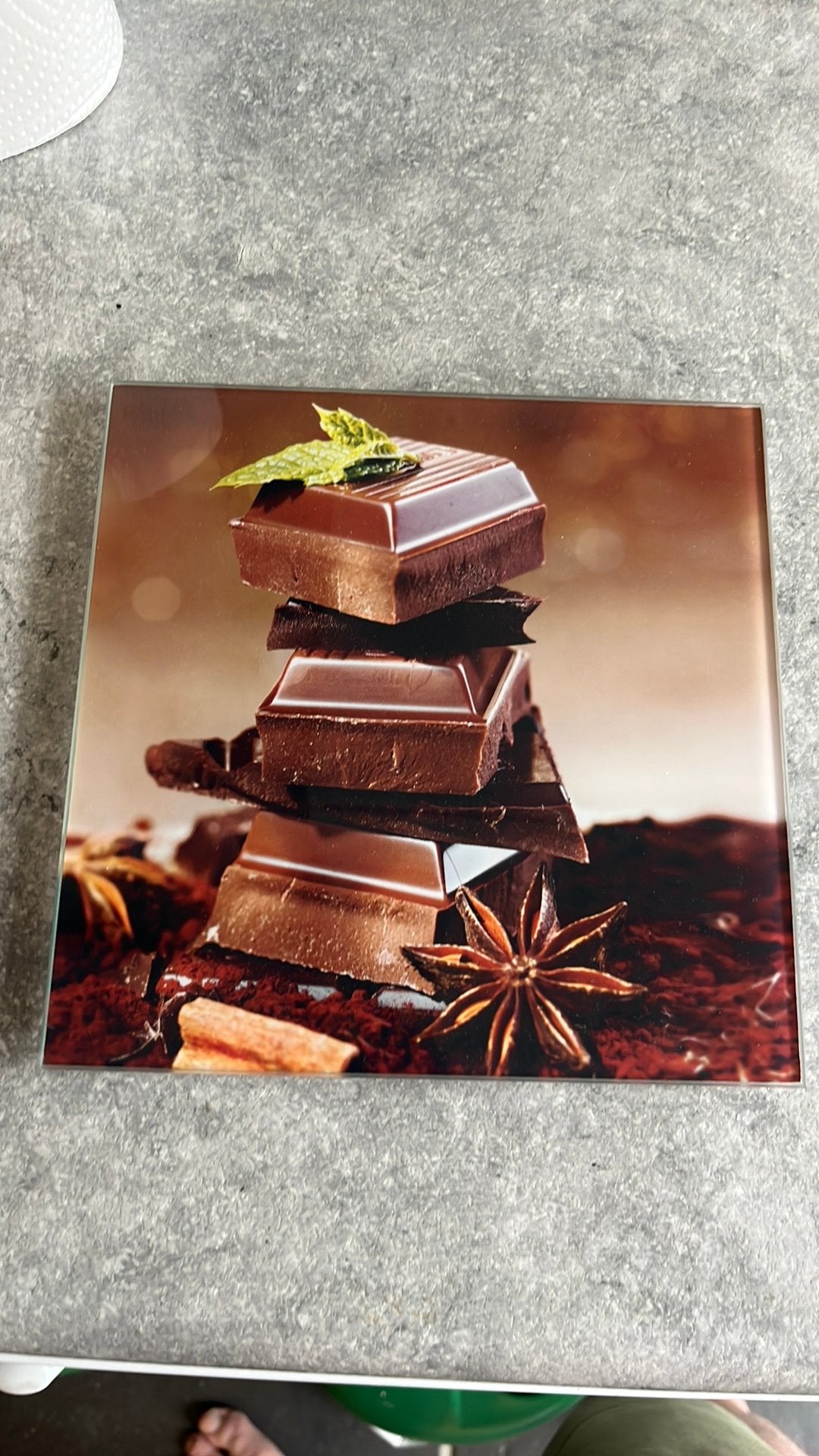 Schilderijtje met afbeelding chocolade 20x20cm, Huis en Inrichting, Ophalen of Verzenden, Gebruikt
