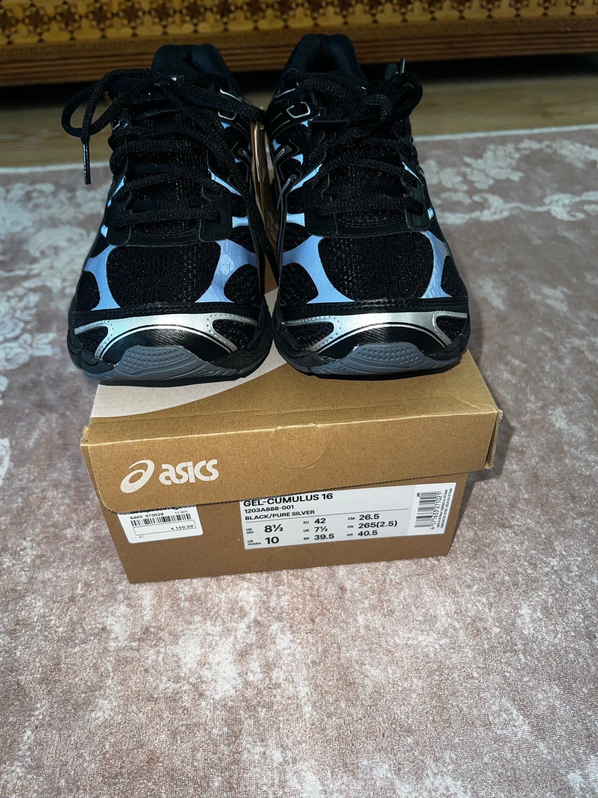 ASICS GEL-CUMULUS 16 hardloopschoenen - Zwart/Blauw, Ophalen of Verzenden, Nieuw, Zwart, Sportschoenen